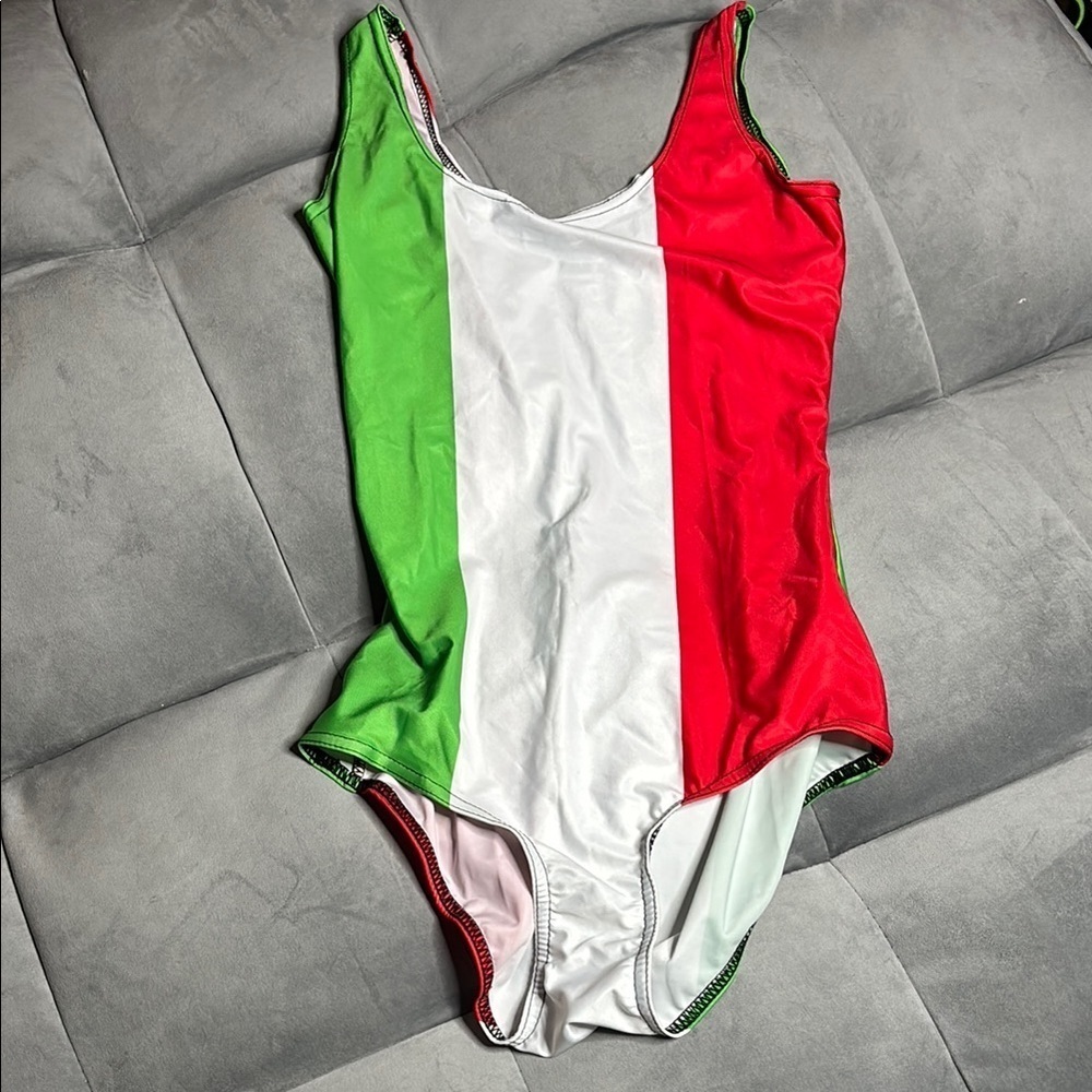 Italian Flag One Piece Swimsuit - Green, White, and Red size small